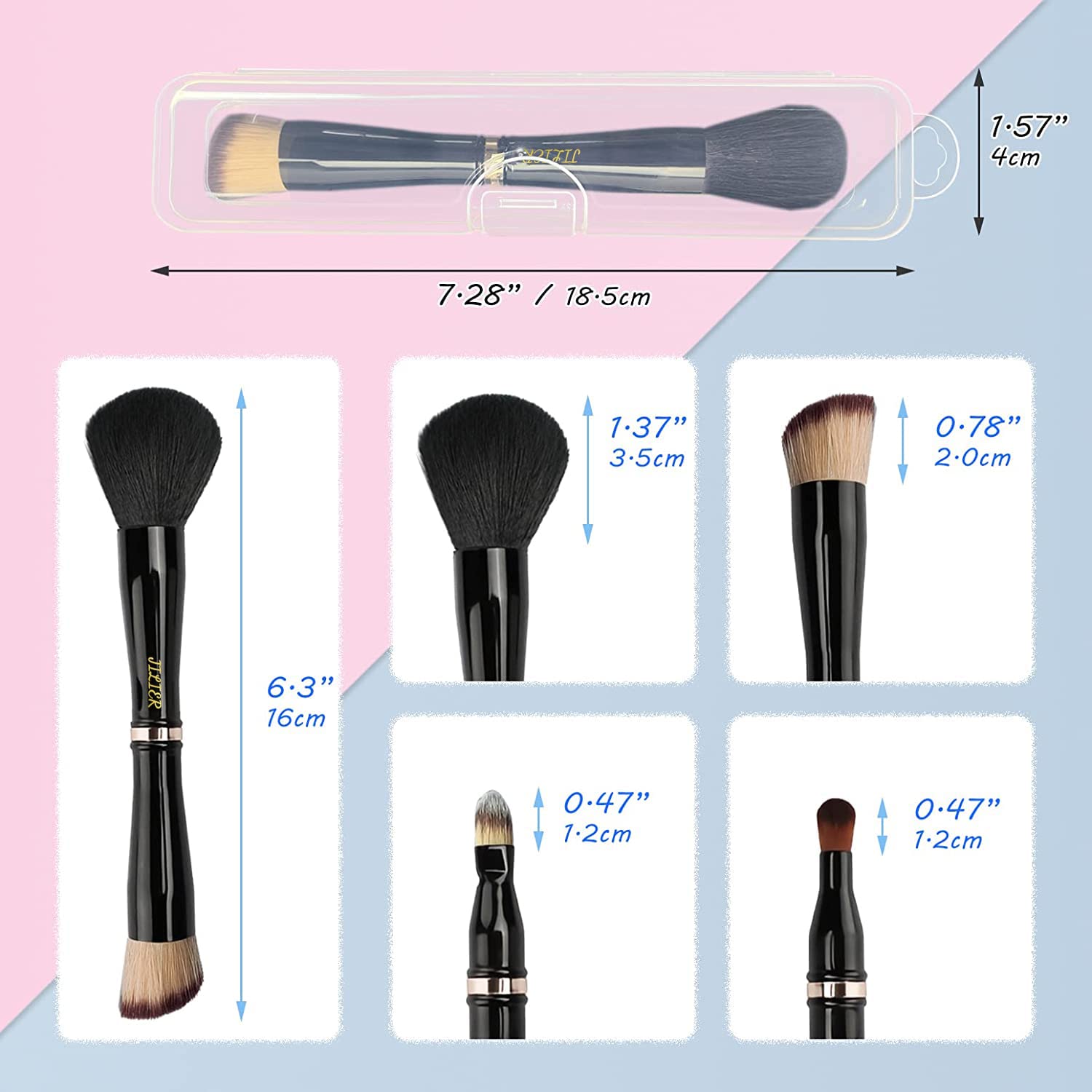 JILIER double-ended makeup brush offers flexible options on the go.