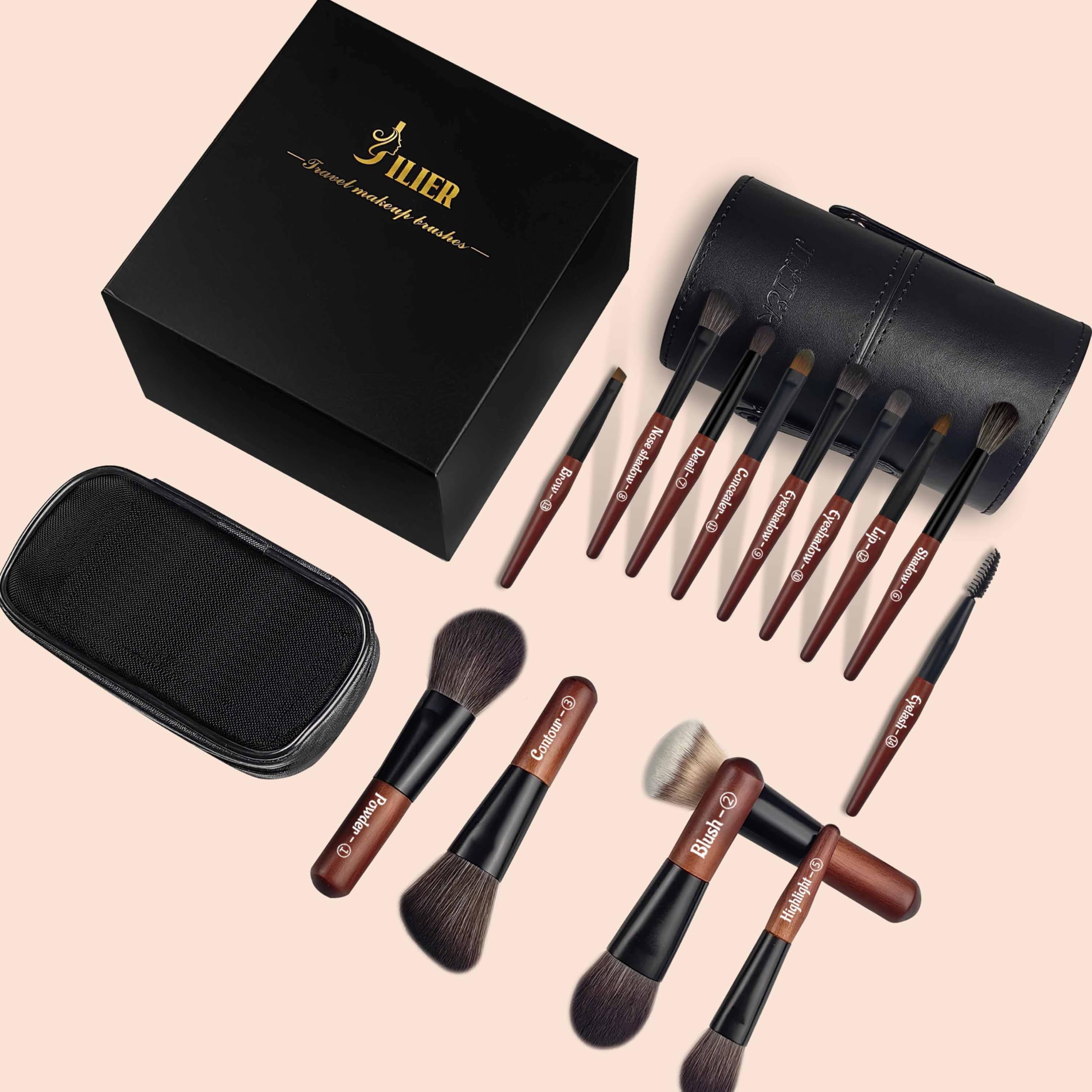 JILIER travel-size brushes fit in a purse for quick touch-ups.