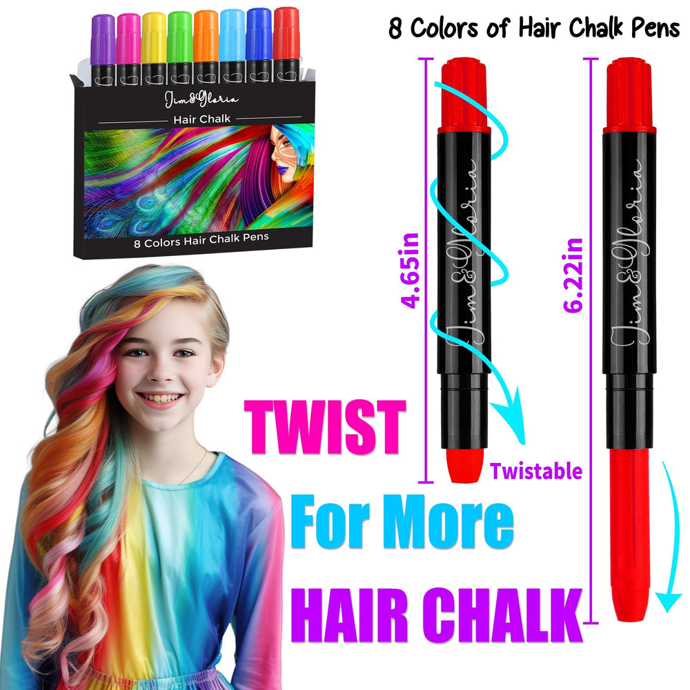 Jim&Gloria dustless hair chalk colors array highlights rainbow palette for creative looks.