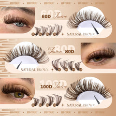 JIMIRE brown lash clusters crisscross effect enhances lash depth.