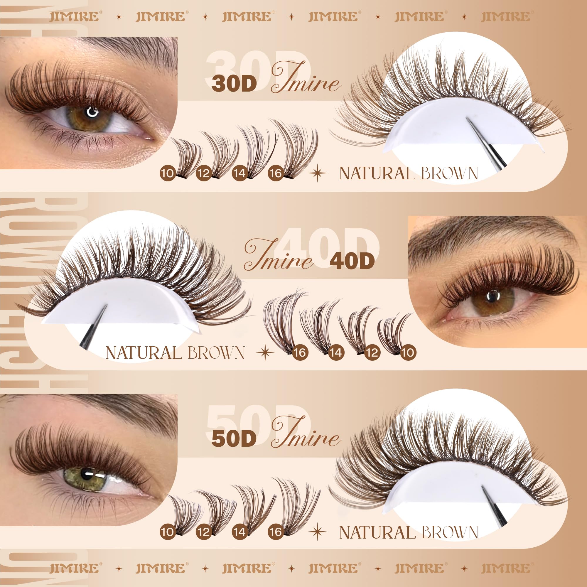 JIMIRE brown lash clusters six styles for customizable volume.