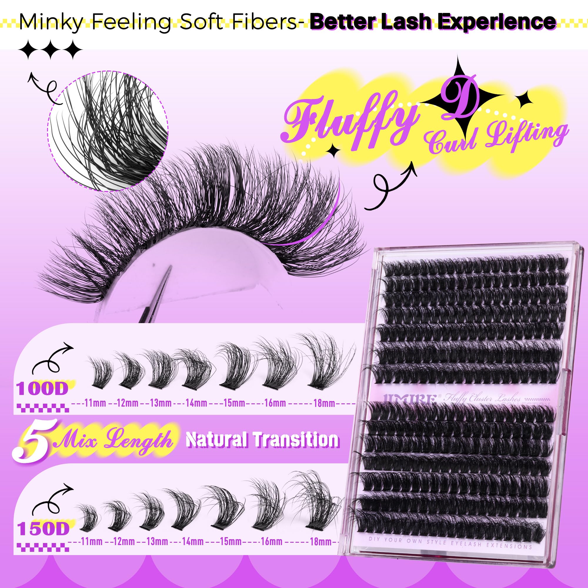 JIMIRE lash clusters with DCurl mink-feel for lifted eye shape