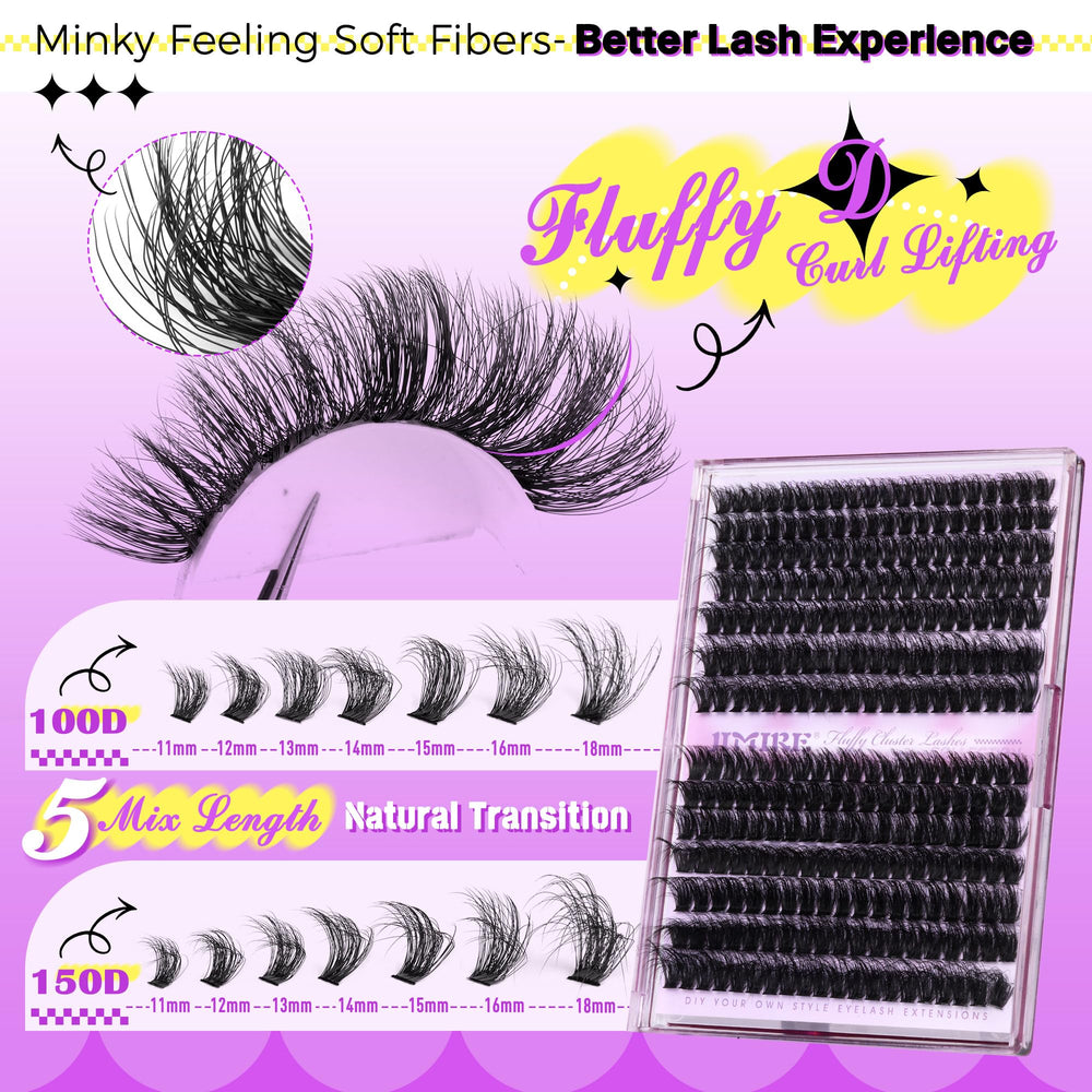 JIMIRE lash clusters with DCurl mink-feel for lifted eye shape