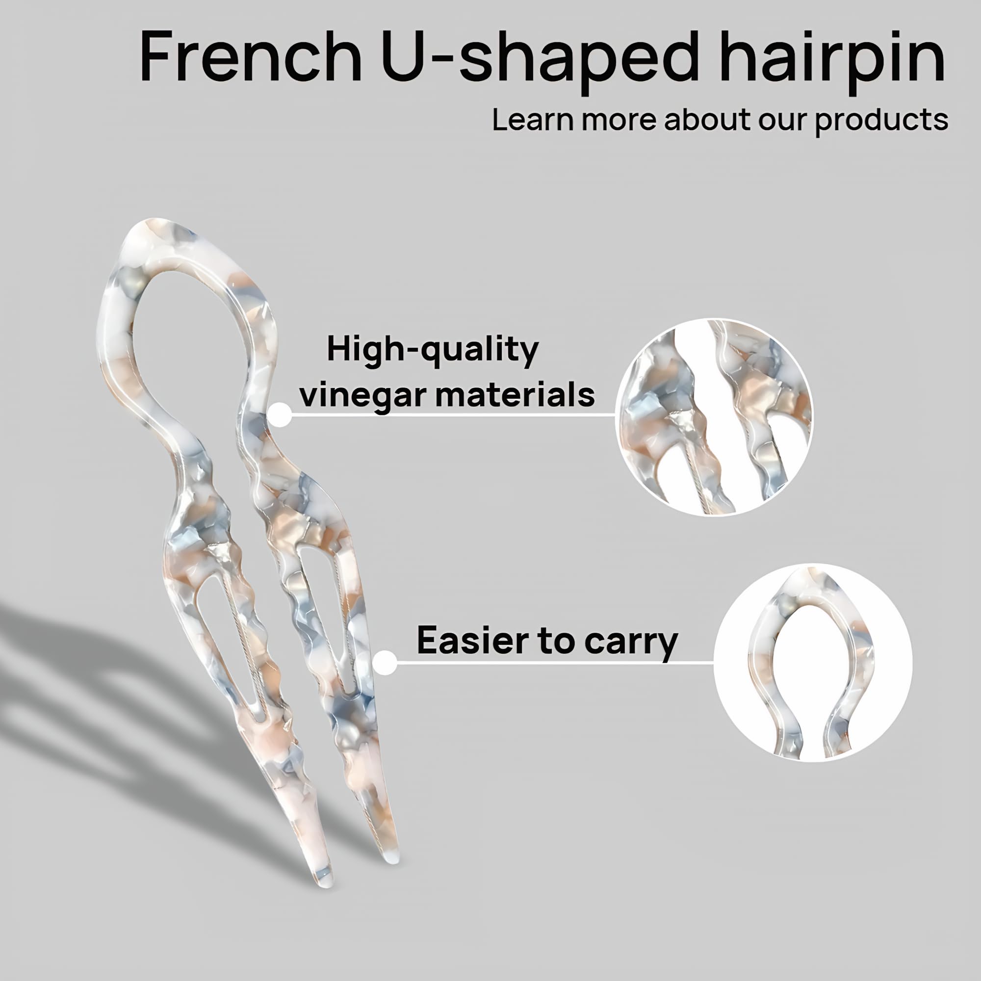 Jimmidy Prestige hair pins acetate dark gray closeup versatile color for matching outfits.
