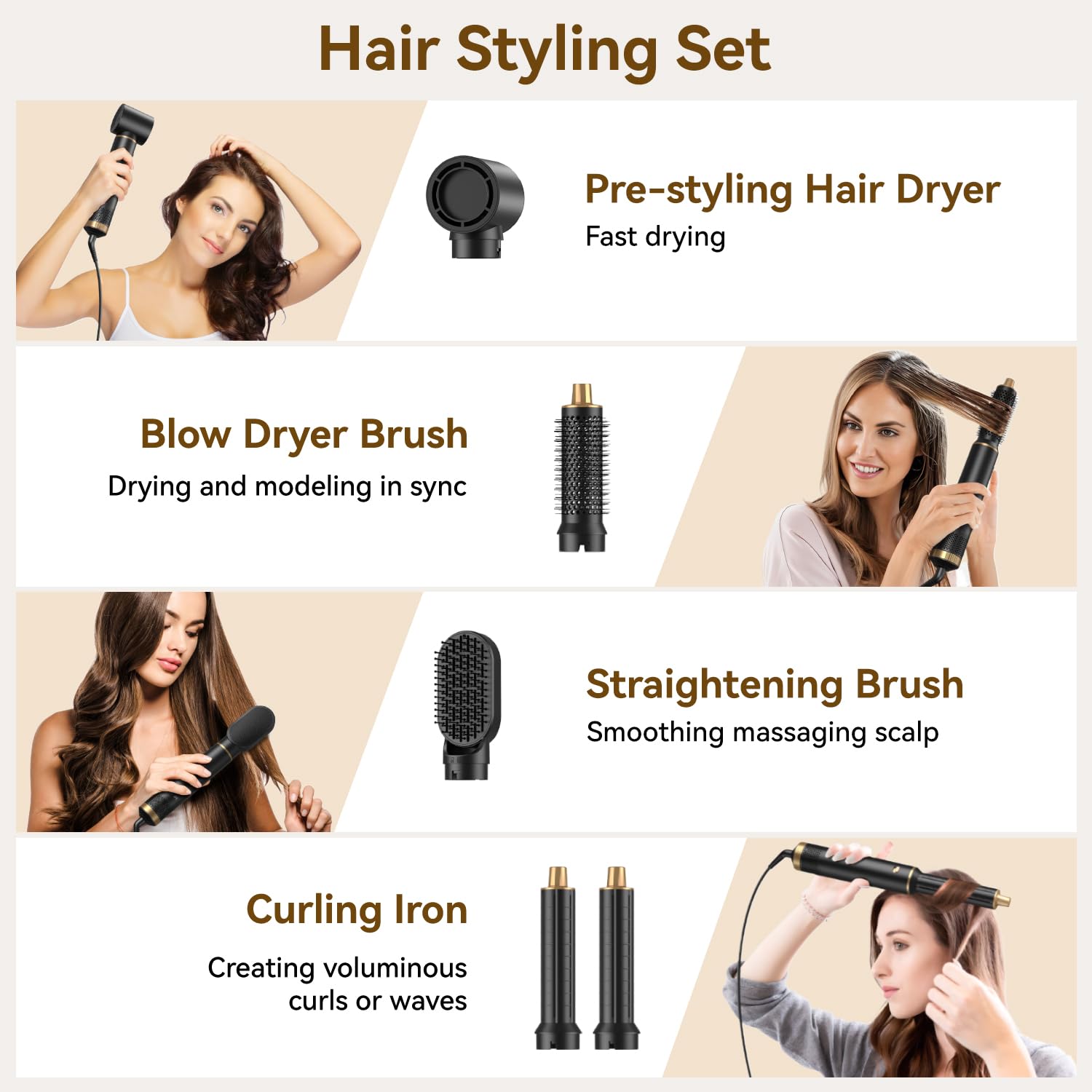 JINYAWA hair dryer brush 5-in-1 side view ergonomic design for comfortable use