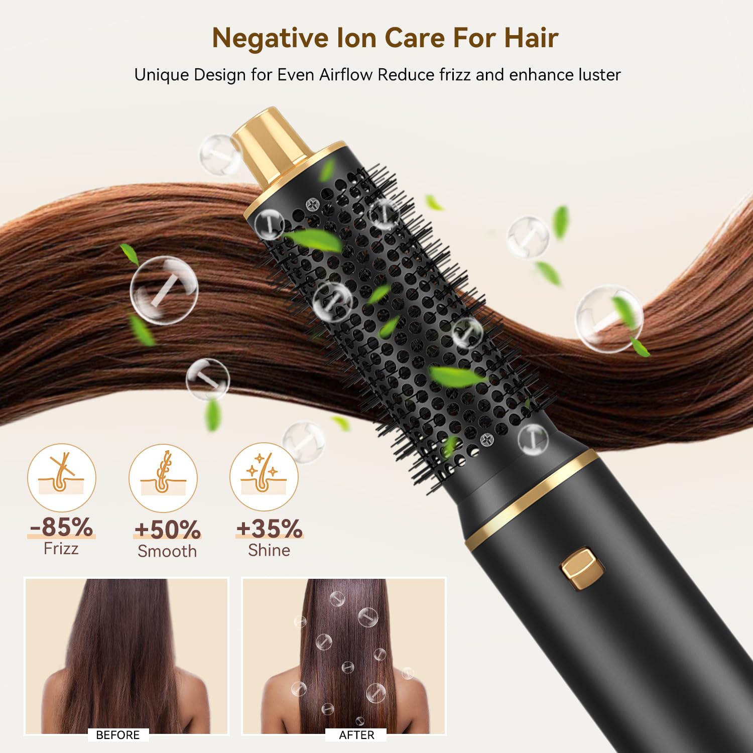 JINYAWA smoothing brush close-up reduces frizz and tangles during styling