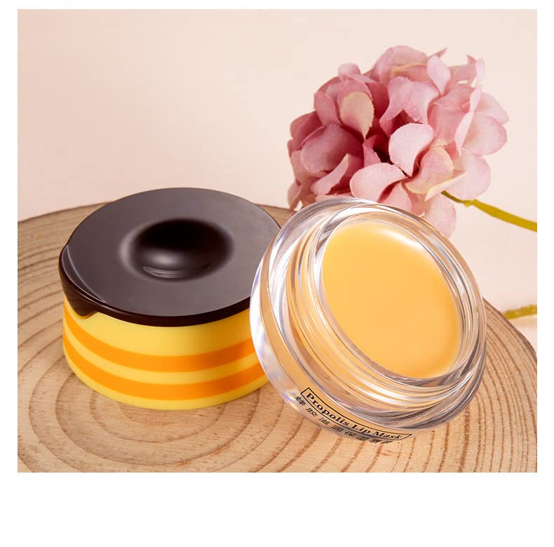 JISKG lip balm honey pot image highlights propolis moisturizing ingredients for lips