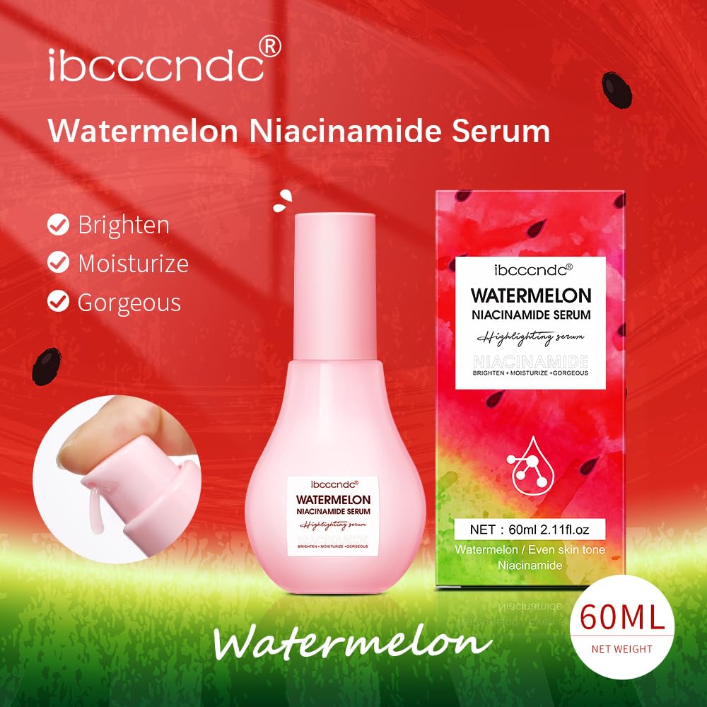 JISKG Watermelon Niacinamide Serum apply close-up highlighting smooth texture for even tone.