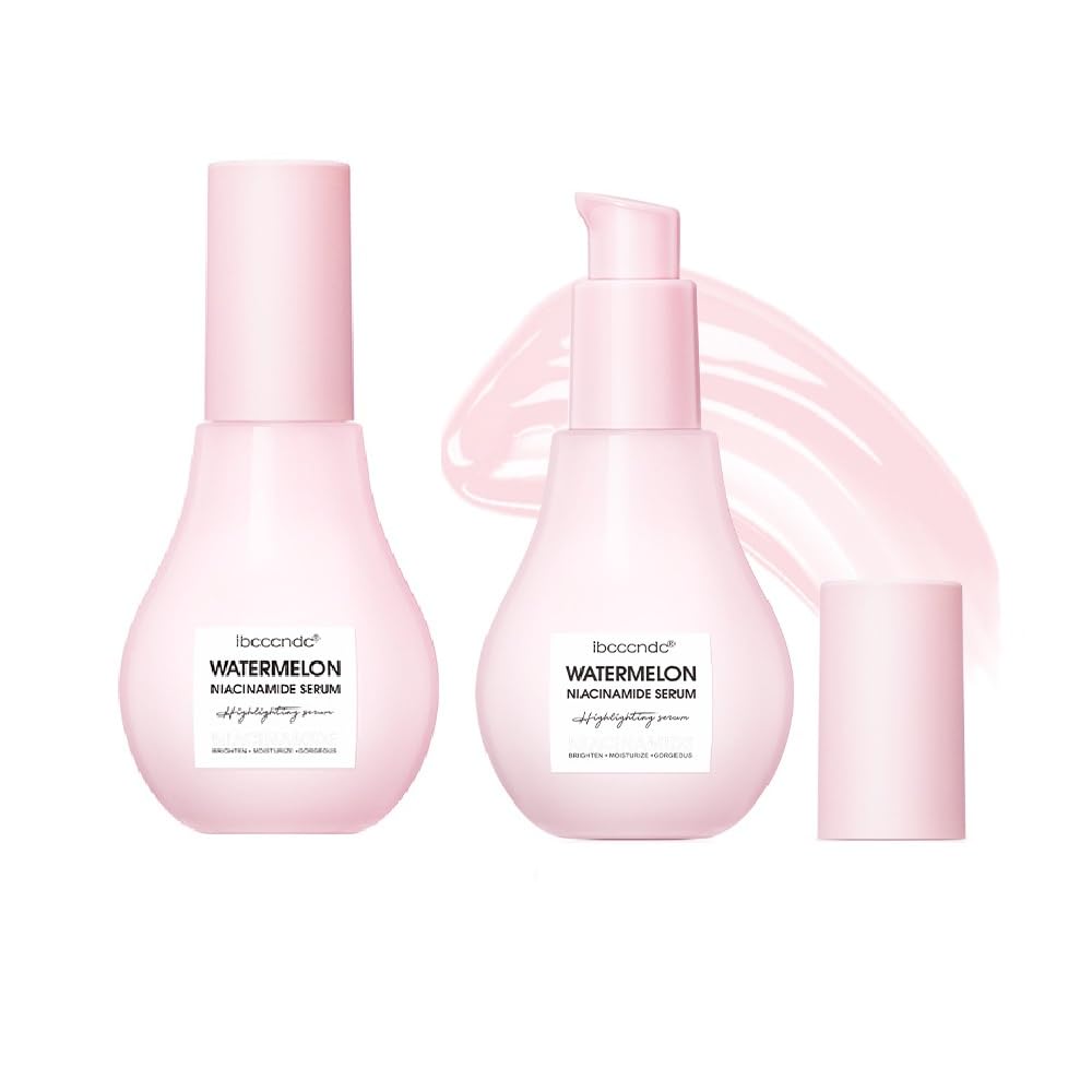 JISKG Watermelon Niacinamide Serum bottle demonstrates hydrating, dewy glow.