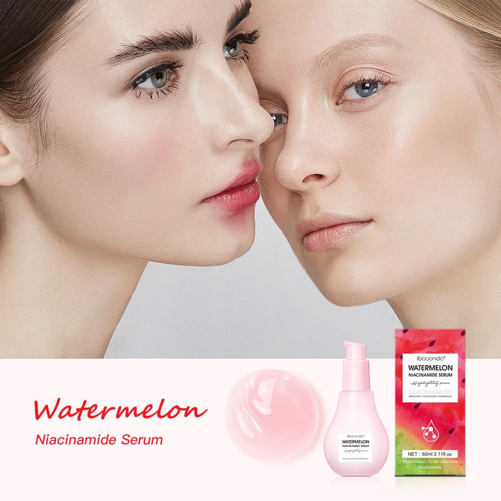 JISKG Watermelon-Niacinamide Serum glow close-up illustrating instant dewy finish.