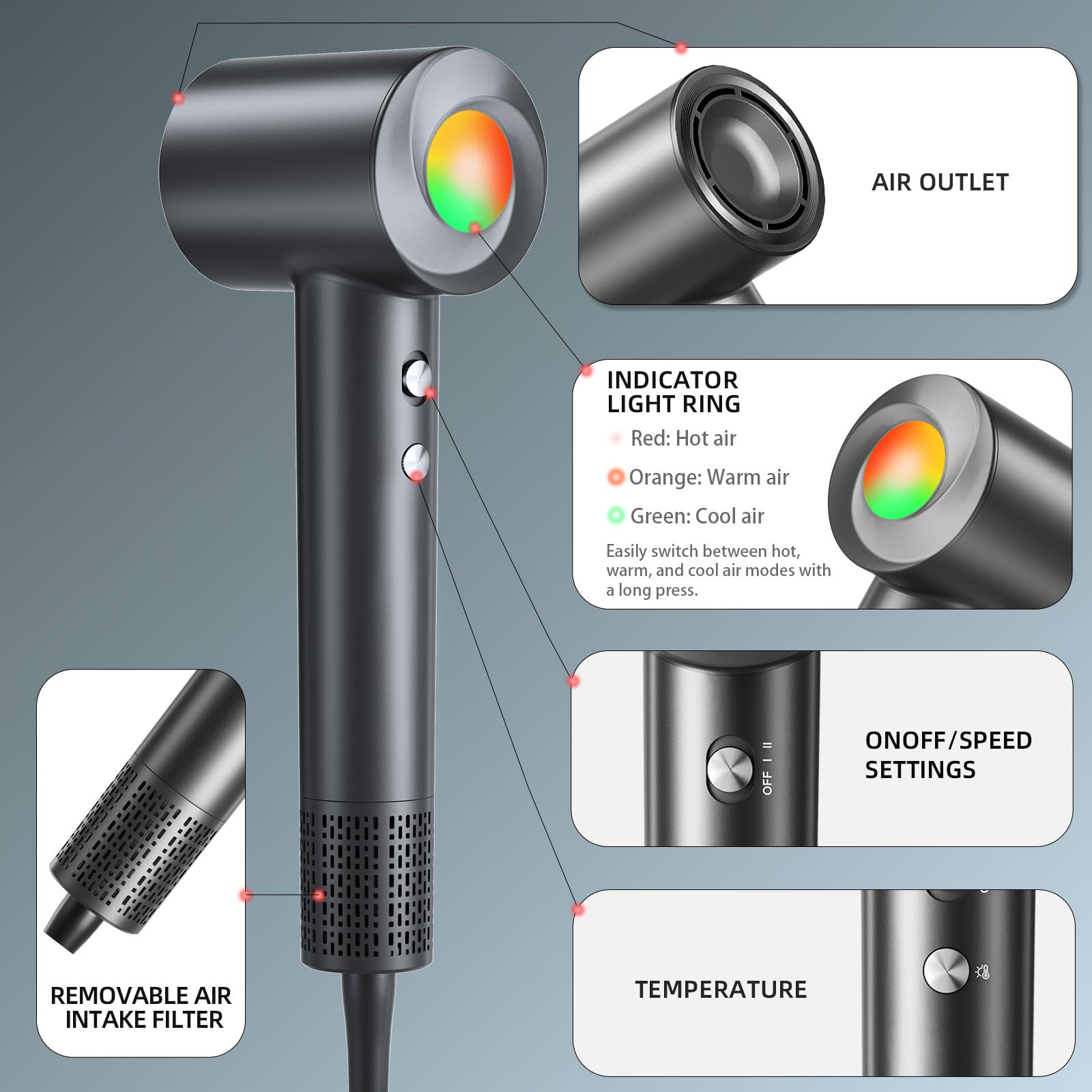 JITOOW diffuser and nozzle attachments support curl definition and smooth finishes
