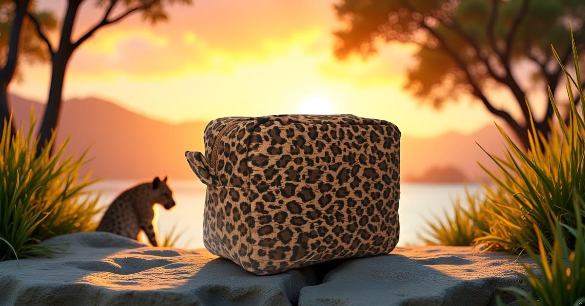 JIU HONG CHAO leopard canvas pouch on dresser for tidy bedroom storage