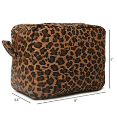 JIU HONG CHAO leopard cosmetic bag close-up with dimensions for planning storage