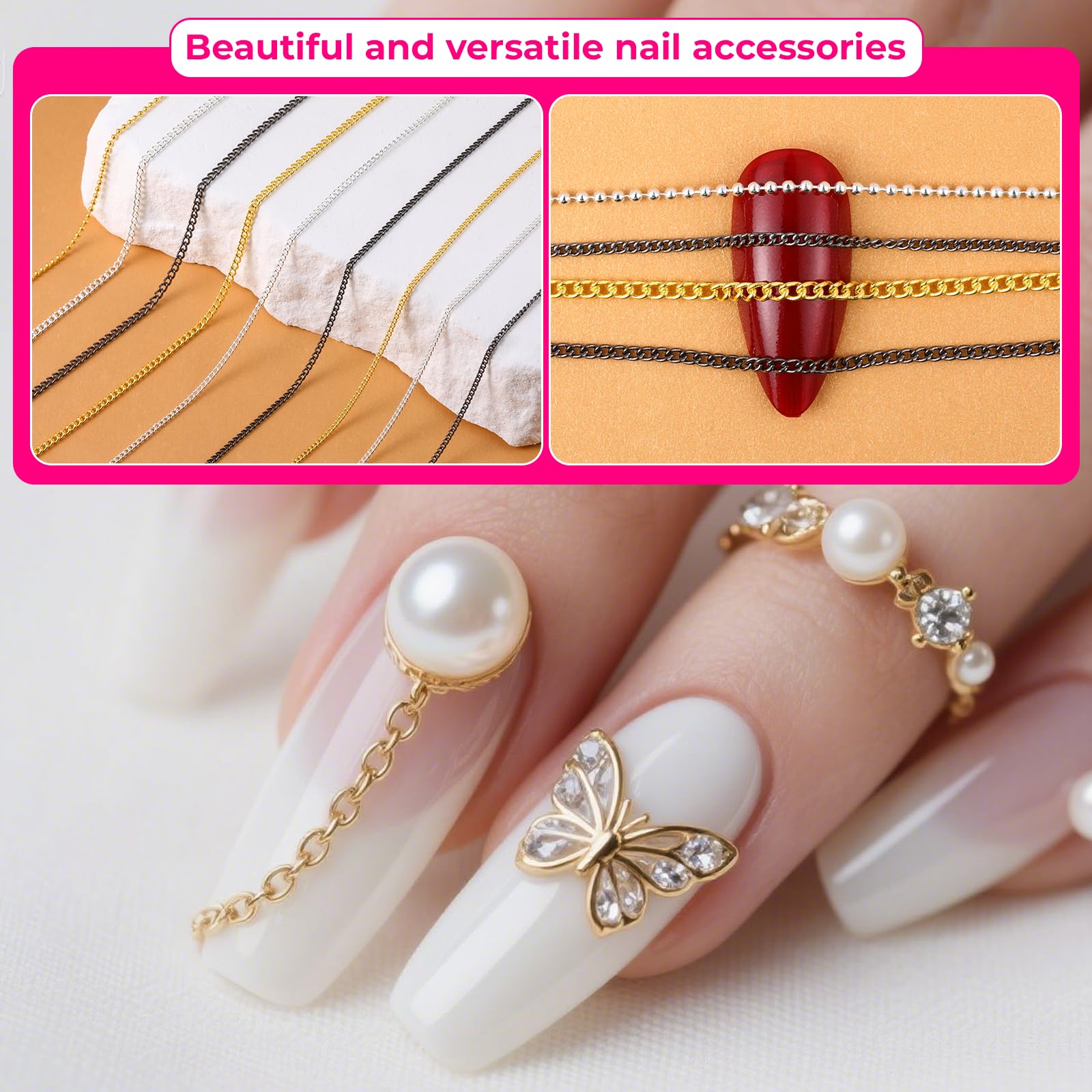 JIYIN gray metal nail chains in boxed set for versatile DIY decoration