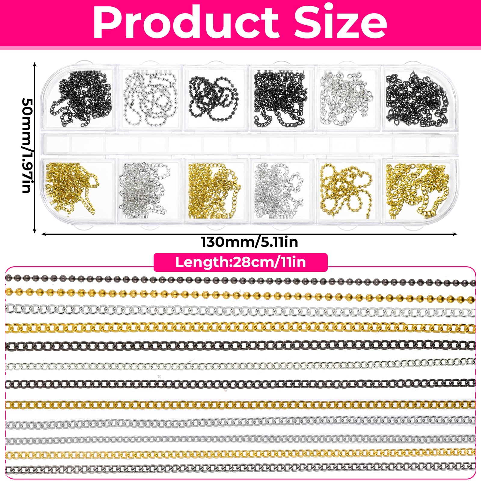 JIYIN silver metal nail chains on nails for modern shine