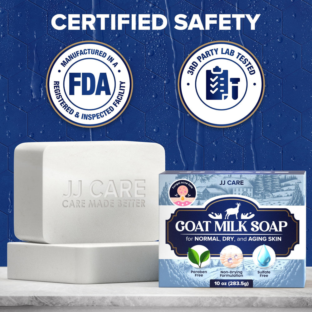 JJ CARE Goat Milk Soap aging skin glow image hints at subtle hydration for daily routines.