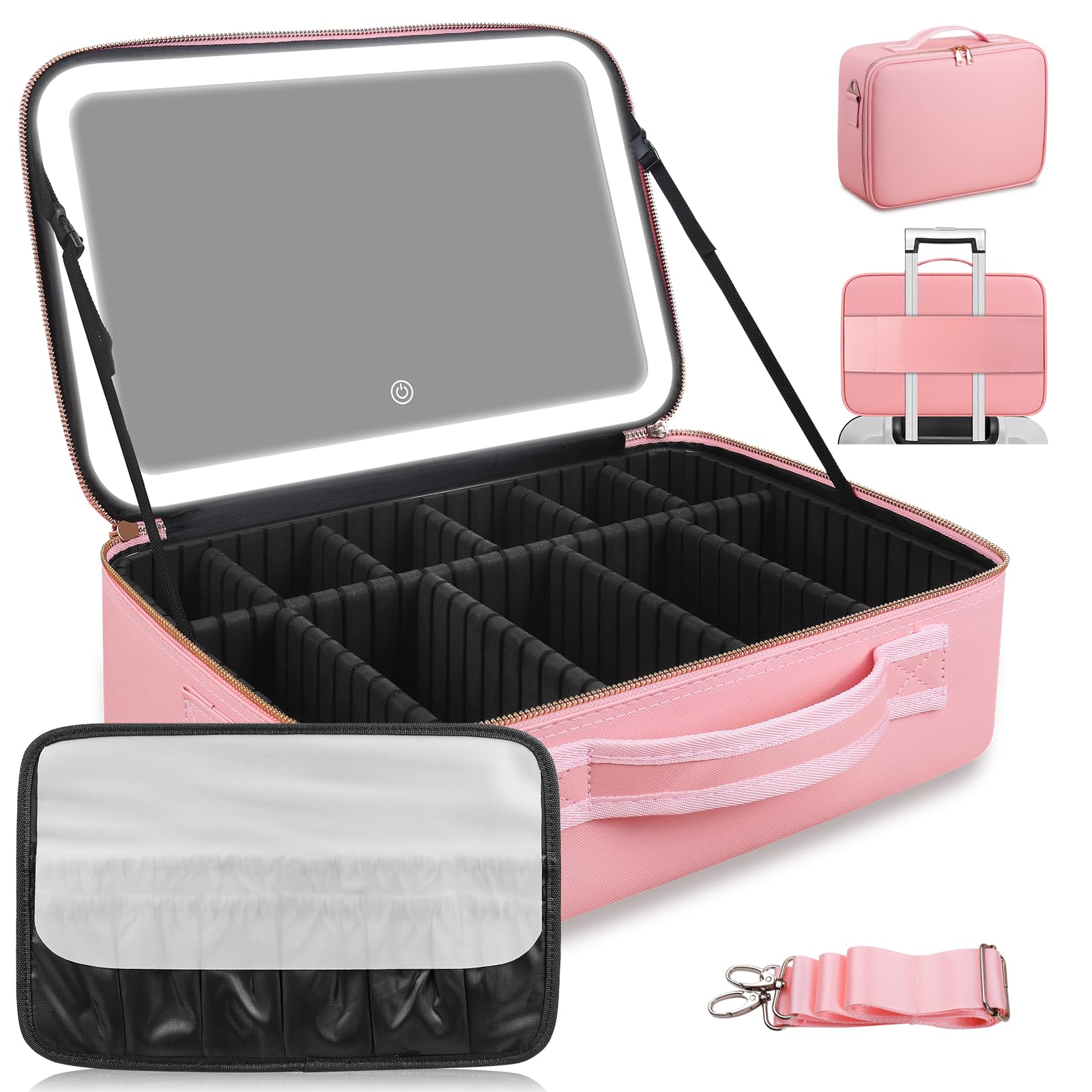JJhxr 15x11 large makeup bag front view with organized storage.