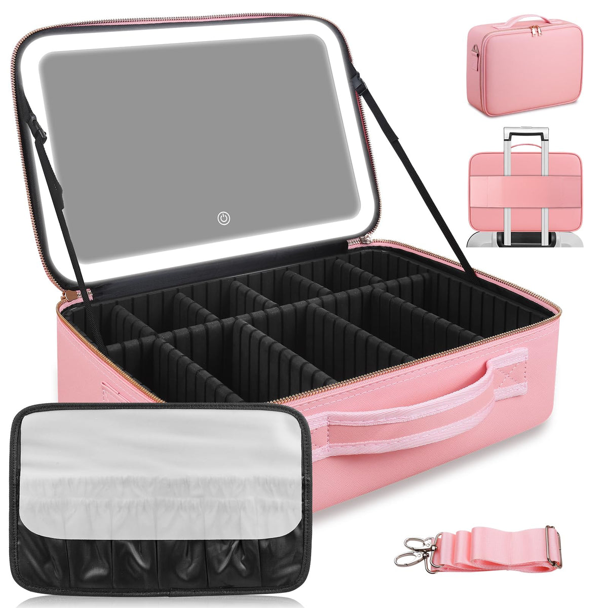 JJhxr 15x11 large makeup bag front view with organized storage.