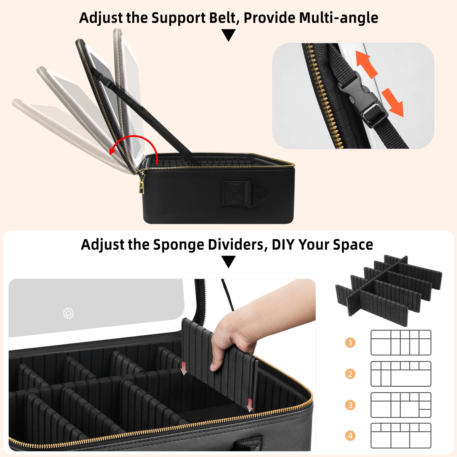 JJhxr detachable EVA dividers organize cosmetics and brushes