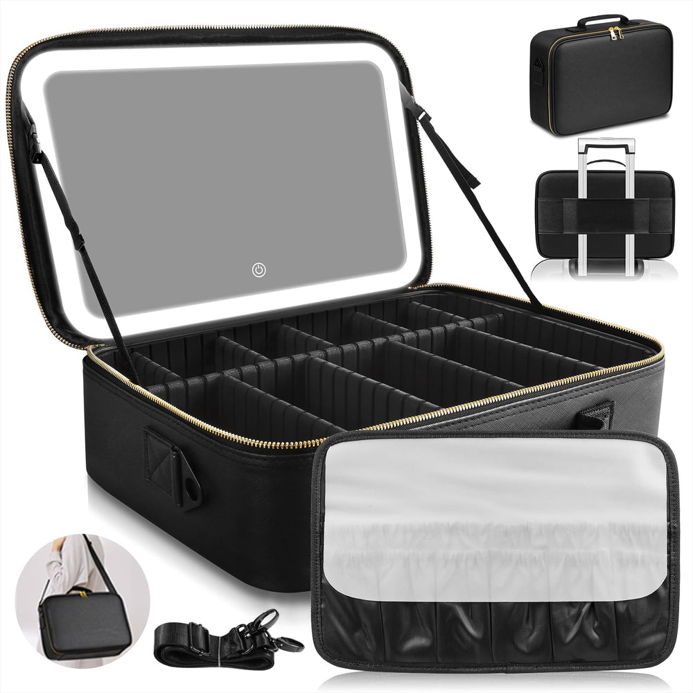 JJhxr large capacity makeup bag with LED mirror for travel organization