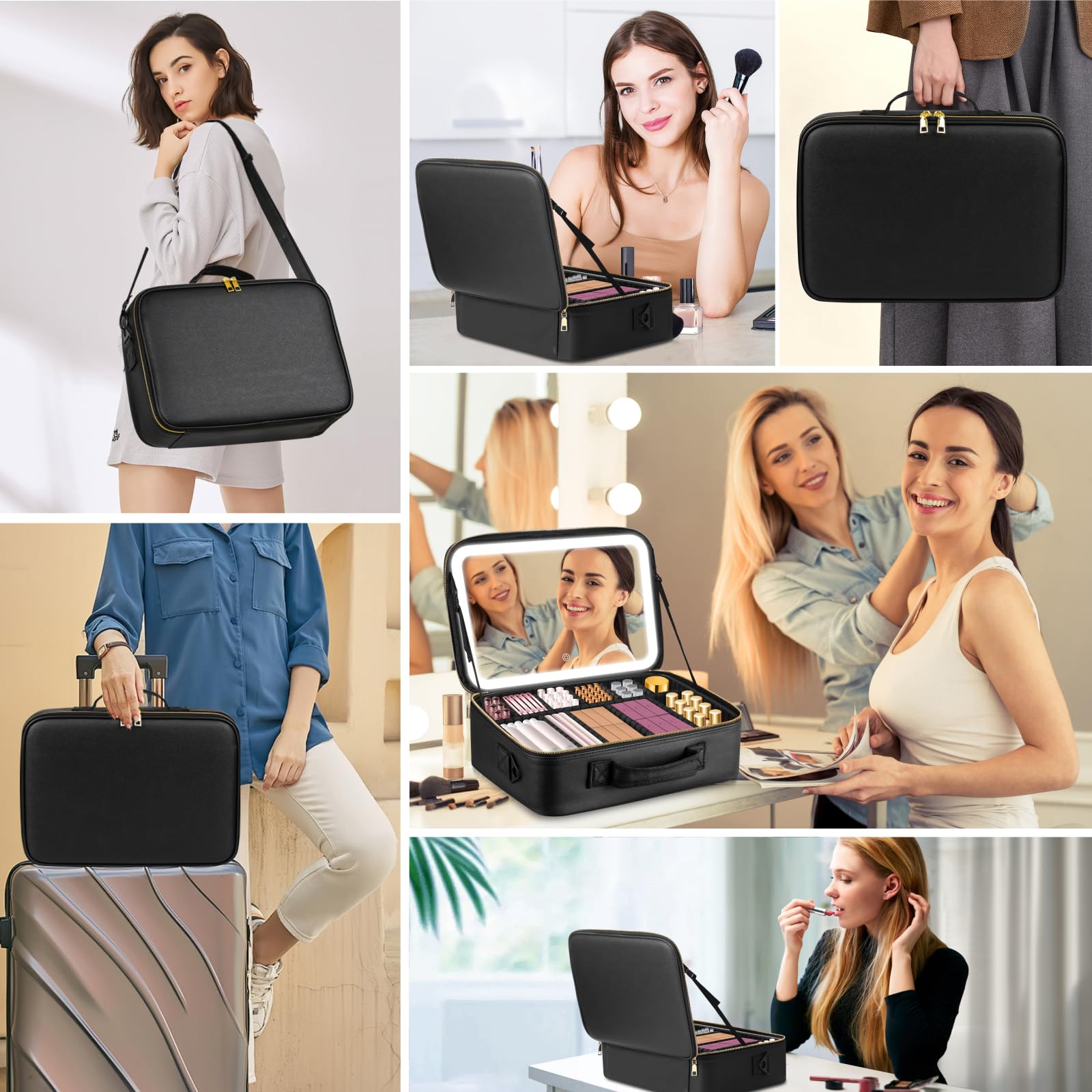 JJhxr travel ready makeup bag with luggage strap for easy transport