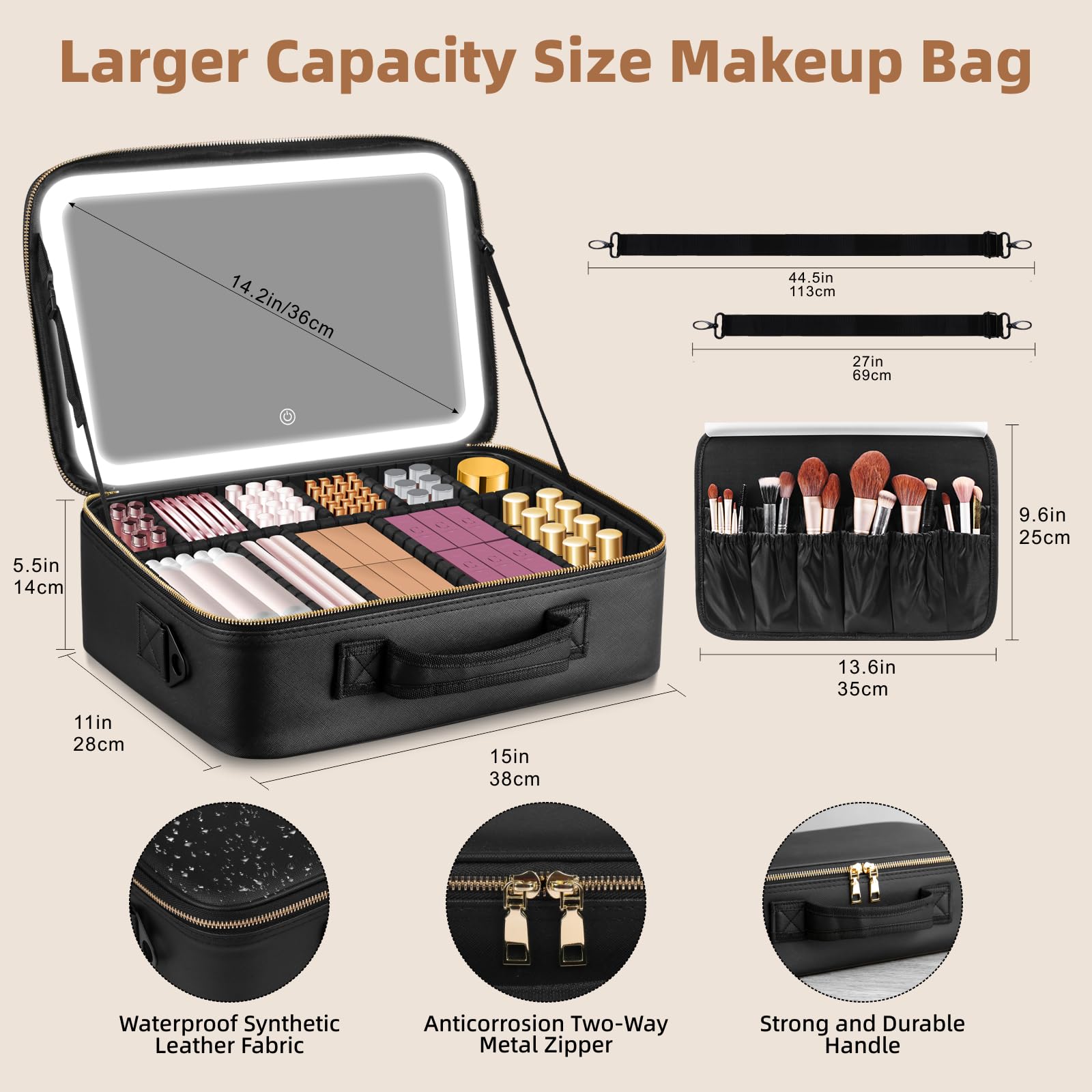 JJhxr PU leather makeup bag combines durability and style for travel