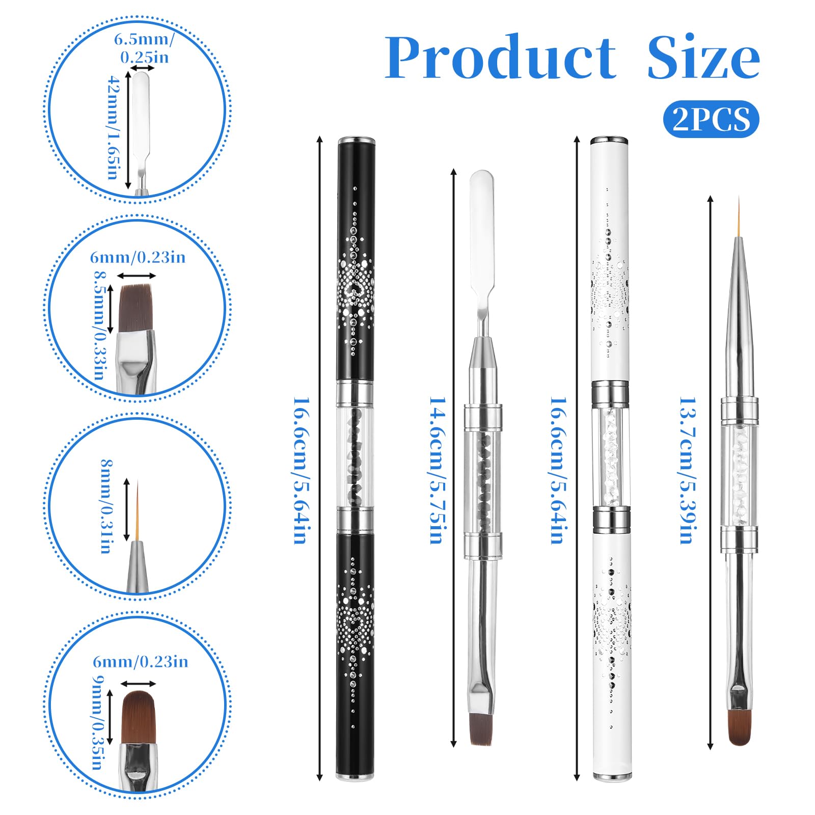 JJUNW double-ended nail builder gel brush in white for clean line work.