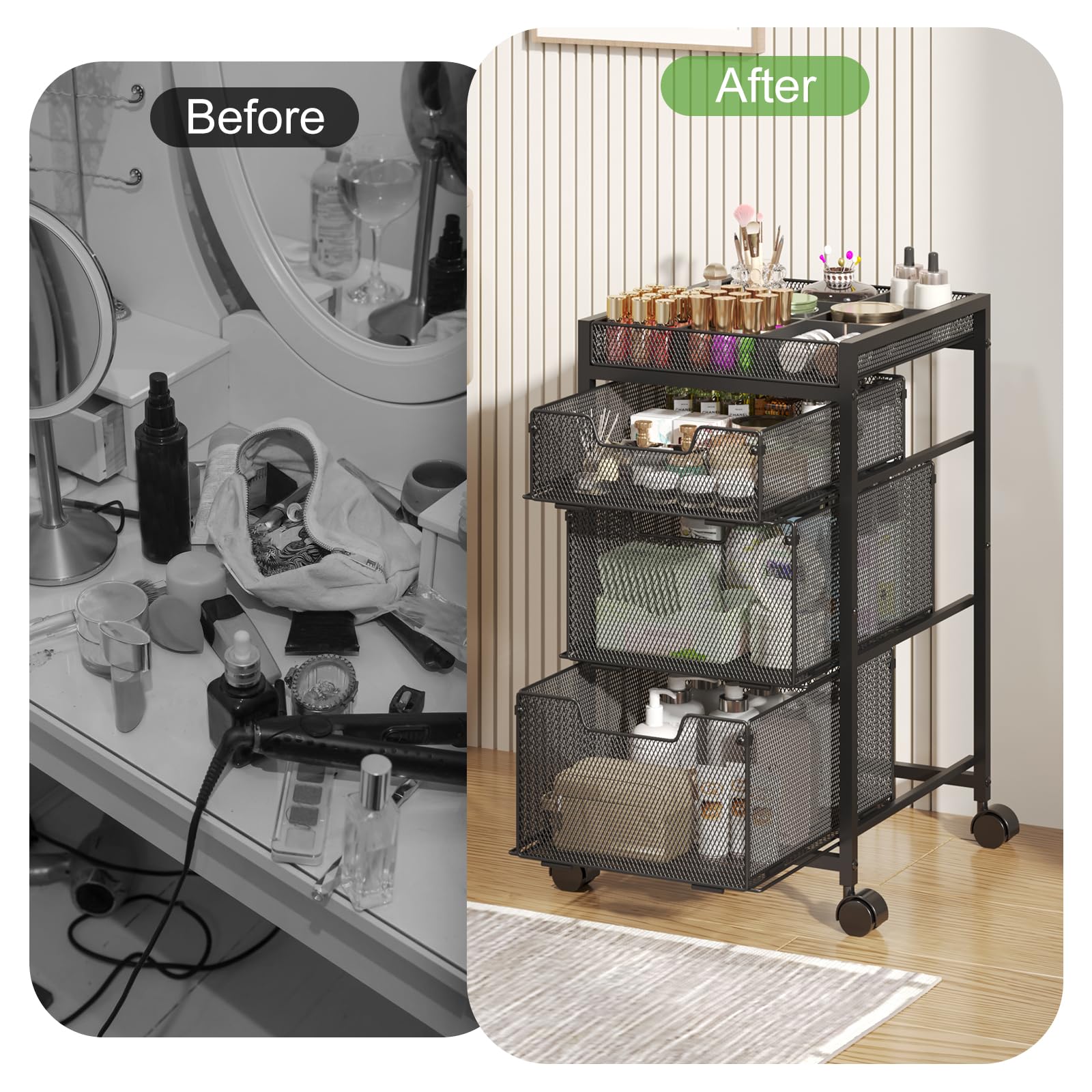 JKsmart rolling makeup cart drawers hold up to 20 pounds each