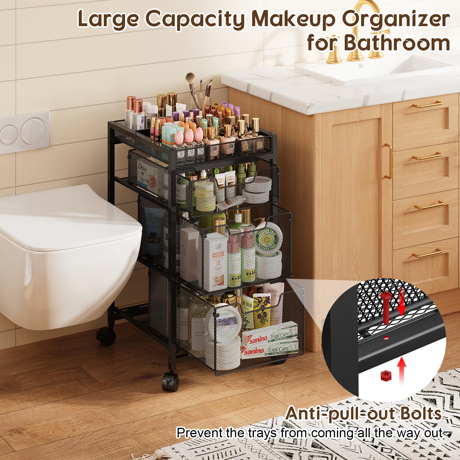 JKsmart rolling makeup cart metal frame adds durability for heavy items