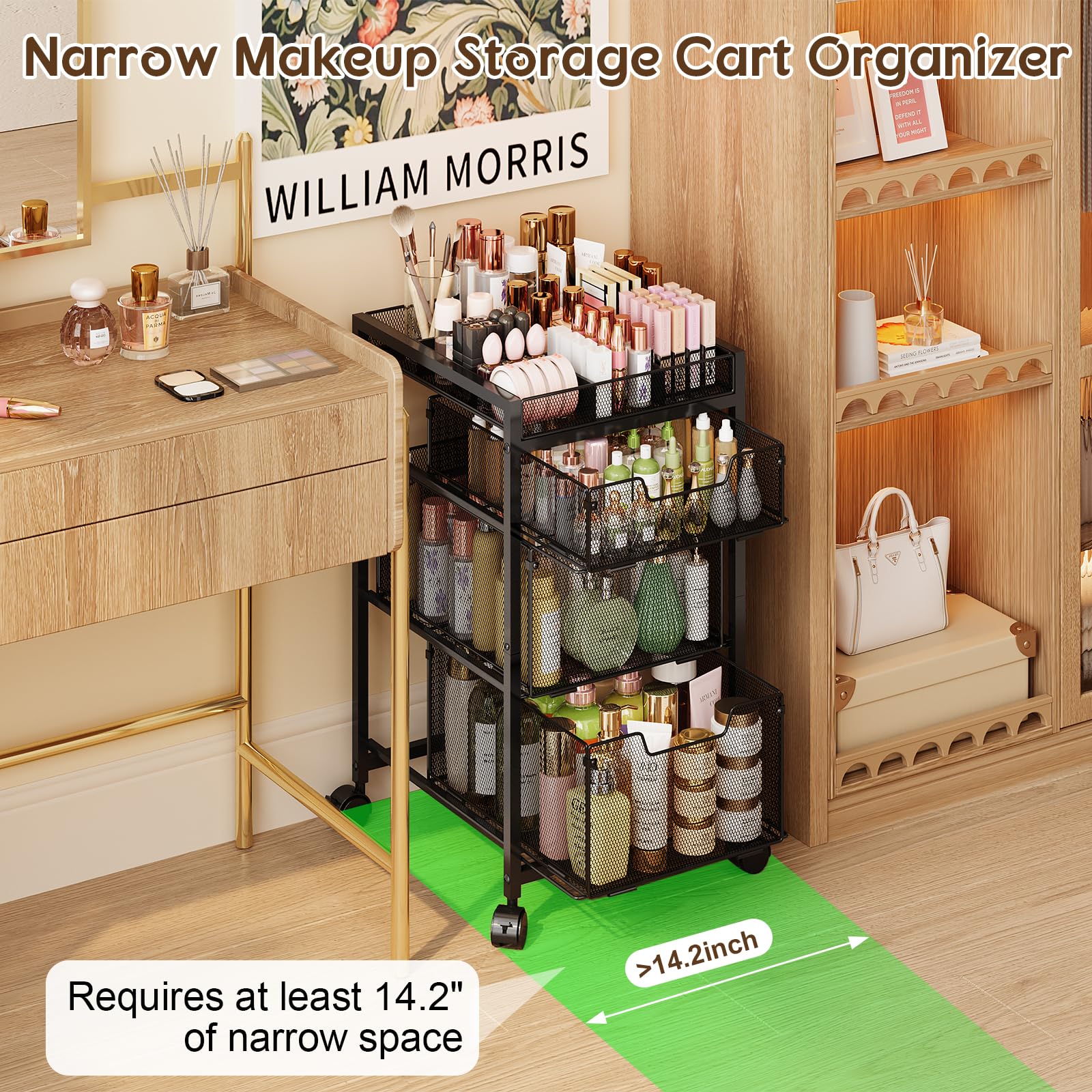 JKsmart rolling makeup cart top dividers enable flexible compartments for customization