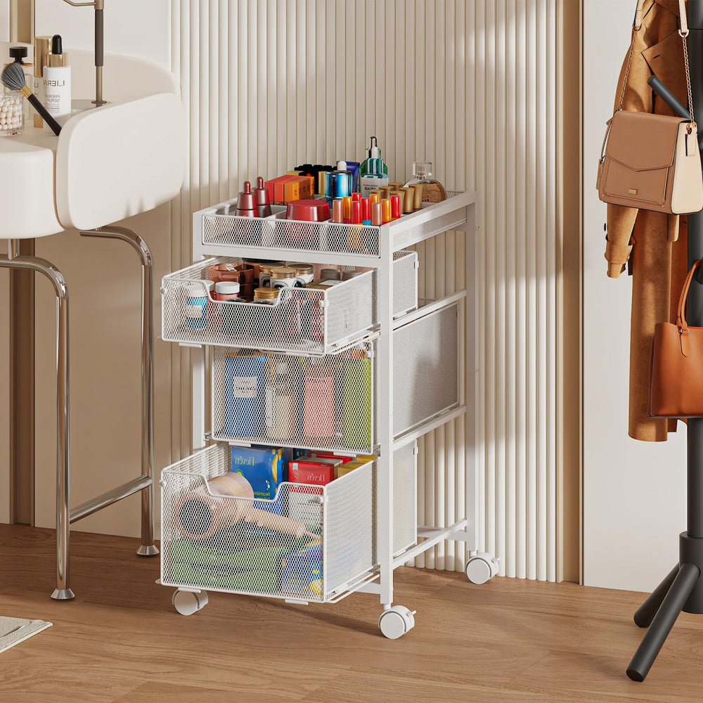 JKsmart makeup cart top dividers provide flexible storage layout.
