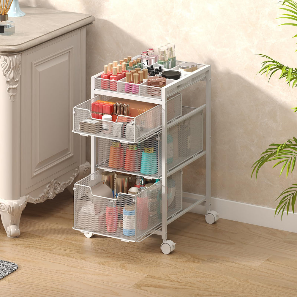 JKsmart white vanity organizer blends into bedrooms and dressing areas.