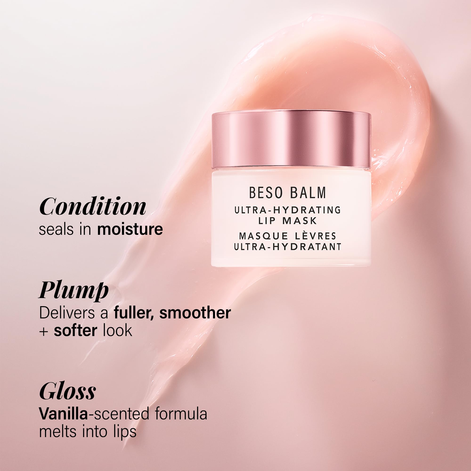 JLO Beauty Beso Balm Lip Mask glossy, hydrating daytime lip look.