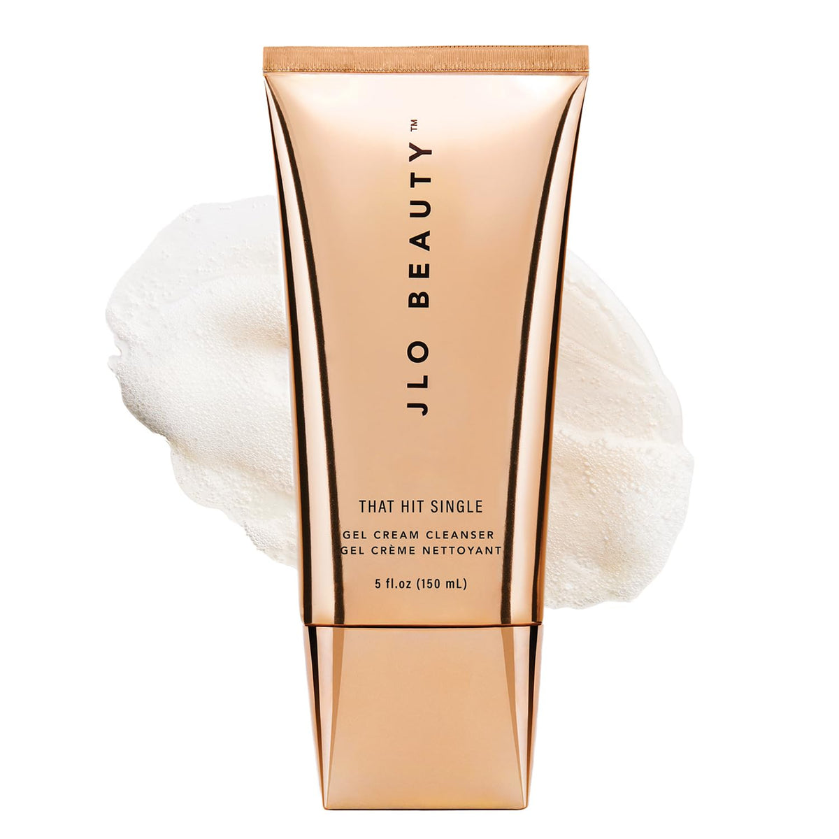 JLO BEAUTY Gel Cream Face Wash bottle pour showing daily cleansing and makeup removal