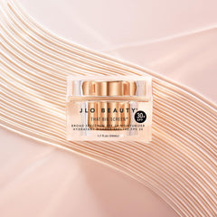 JLO BEAUTY licorice-root and marine-bamboo antioxidants suggest blue-light defense and pollution protection.