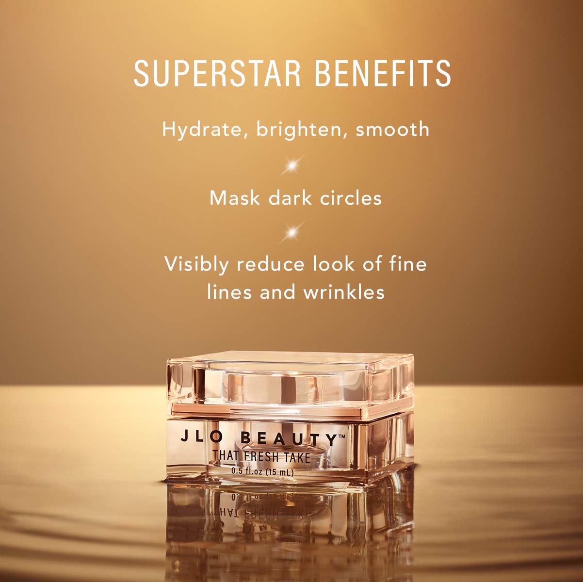 JLO BEAUTY Under Eye Cream texture swirl shows silky, quick absorption for delicate skin.