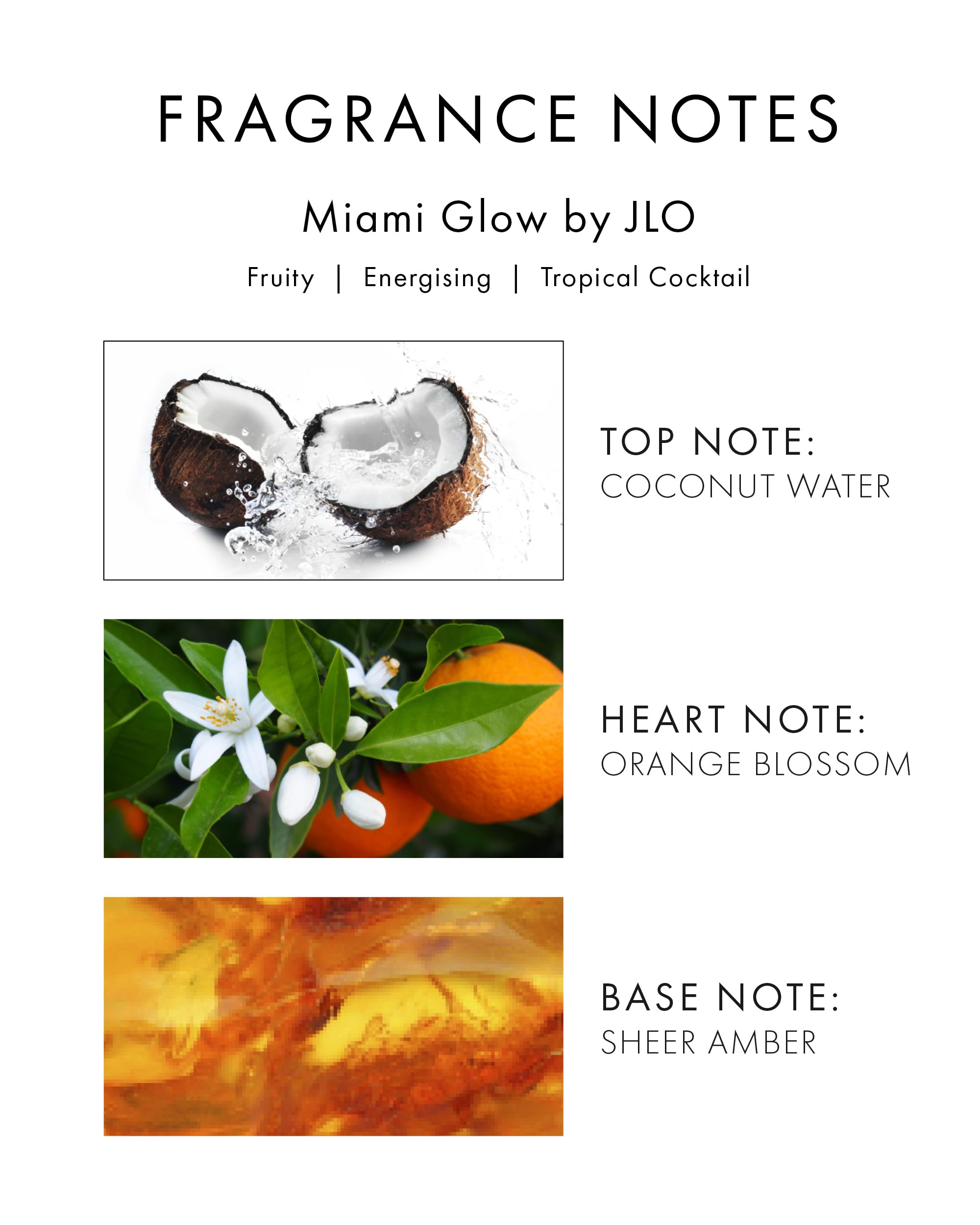 Jennifer Lopez Miami Glow bottle side shows sleek silhouette for versatile evening fragrance.