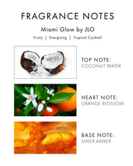 Jennifer Lopez Miami Glow bottle side shows sleek silhouette for versatile evening fragrance.