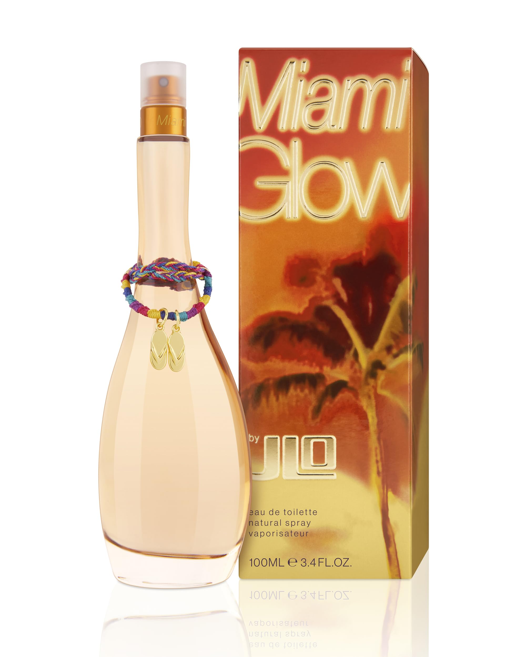 Jennifer Lopez Miami Glow packaging shot shows authentic fragrance origin and gift-ready presentation.