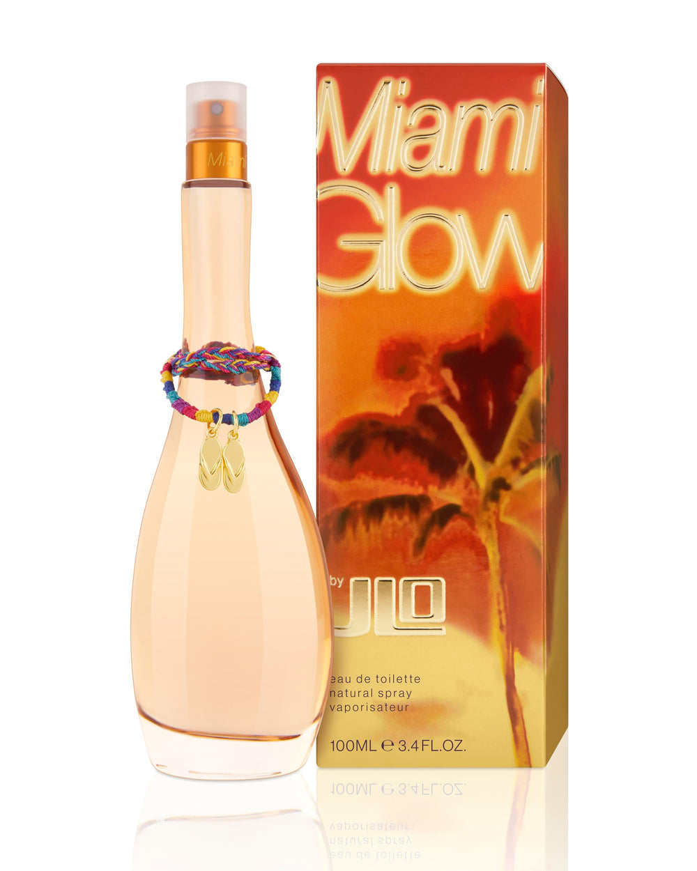 Jennifer Lopez Miami Glow packaging shot shows authentic fragrance origin and gift-ready presentation.