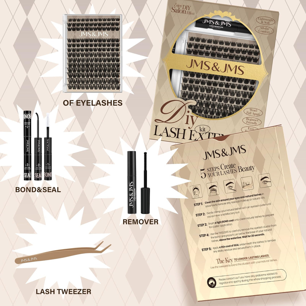 JMS&JMS remover oil bottle with lash glue and tools for gentle lash removal.
