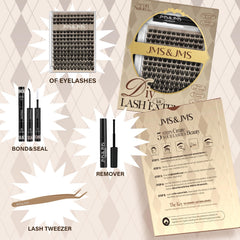 JMS&JMS remover oil bottle with lash glue and tools for gentle lash removal.