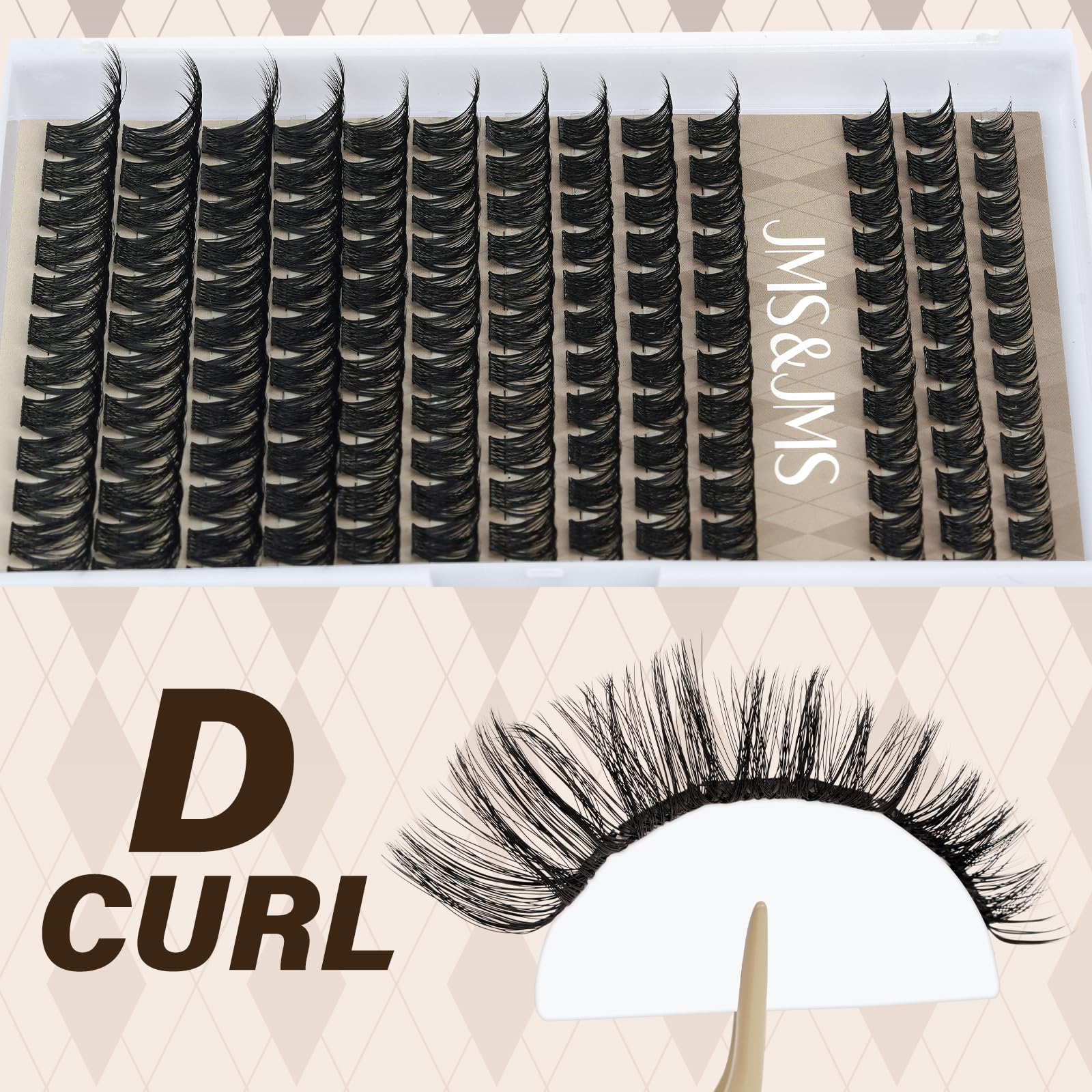 JMS&JMS wispy lash clusters on hand illustrating lightweight comfort for all-day wear.