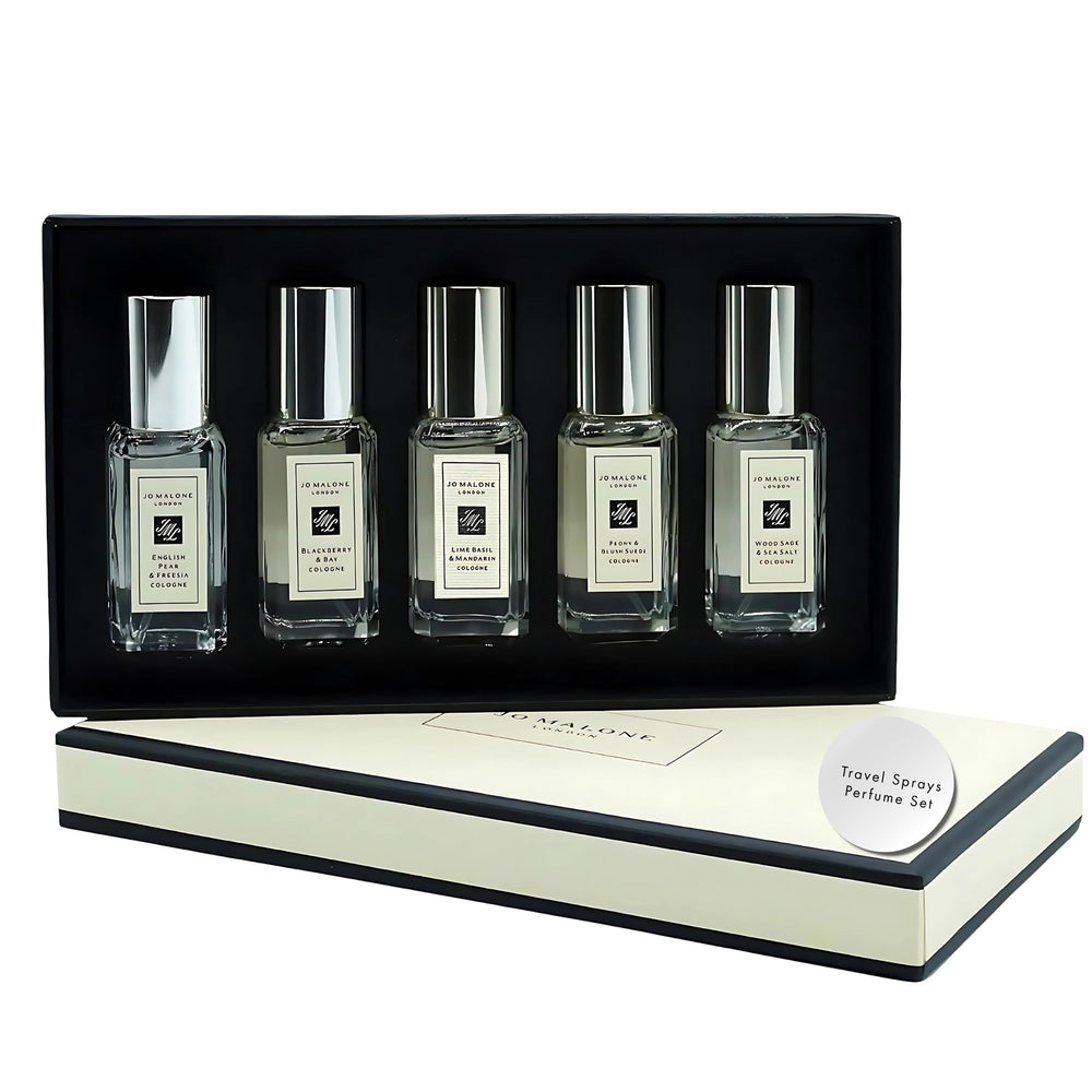 Jo Malone English Pear & Freesia travel bottle in the mini set for on-the-go scent ideas.
