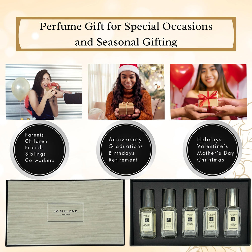 Jo Malone gift box arrangement showing five mini fragrances for gifting.