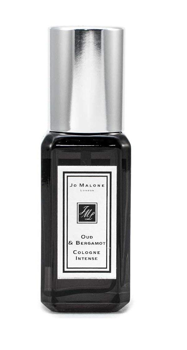 Jo Malone Oud & Bergamot Intense travel bottle closeup, ideal for on-the-go refined fragrance for evenings.