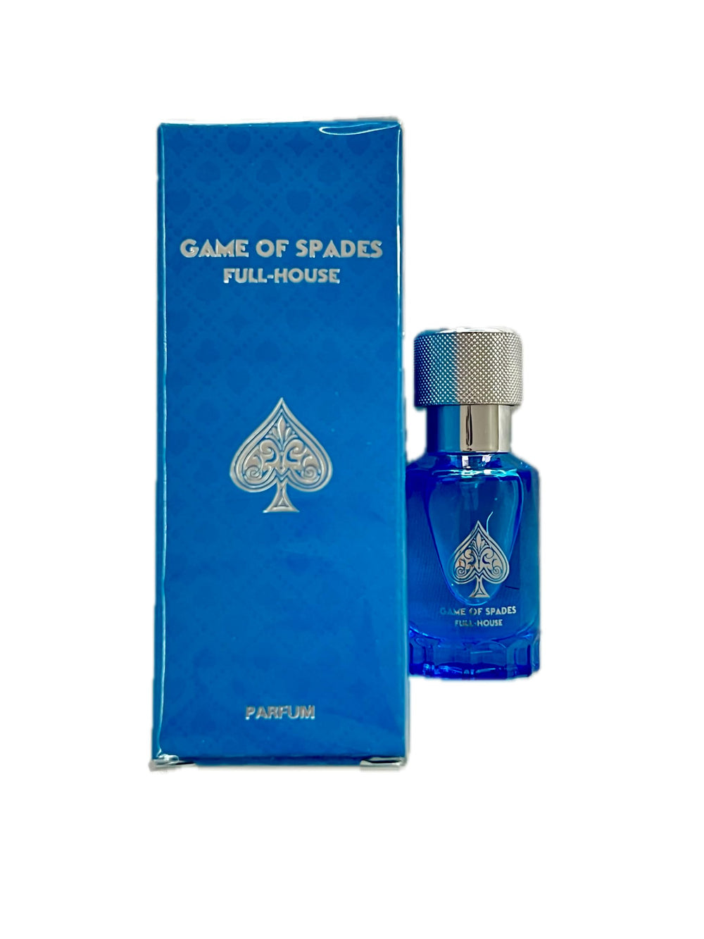 Jo Milano Game of Spades Full House Parfum bottle highlighting amber-spicy notes for evening wear
