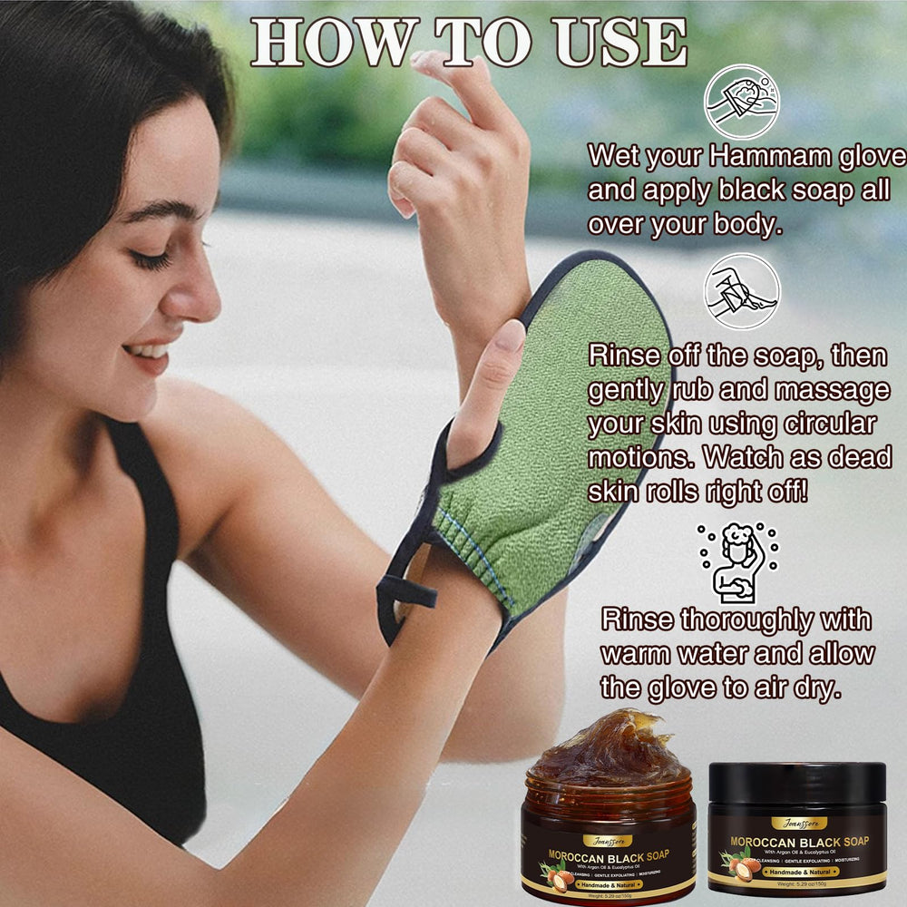 Joanssore Moroccan Black Soap used on face and body for versatile cleansing
