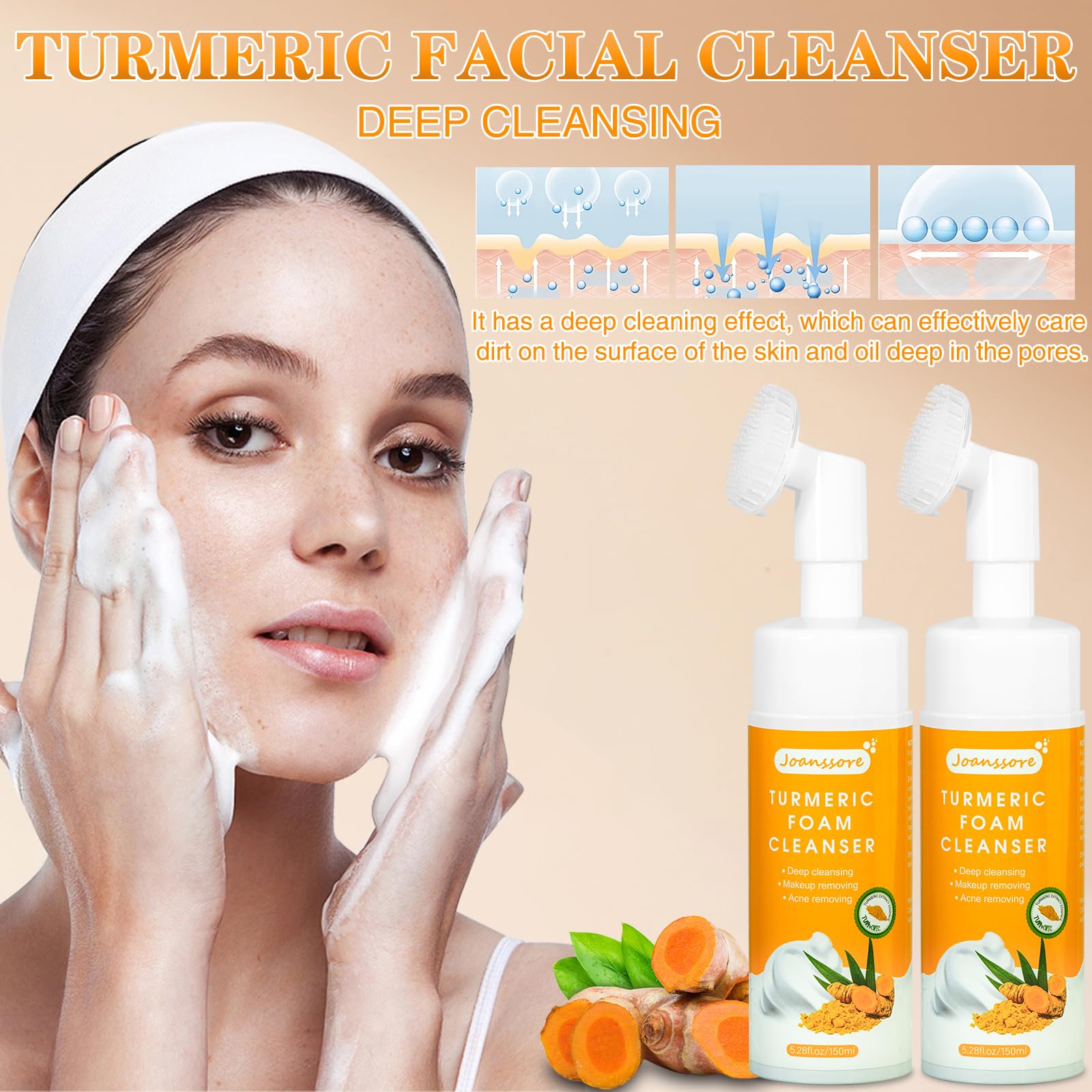 Joanssore turmeric cleanser close-up demonstrates thorough cleansing for congested pores