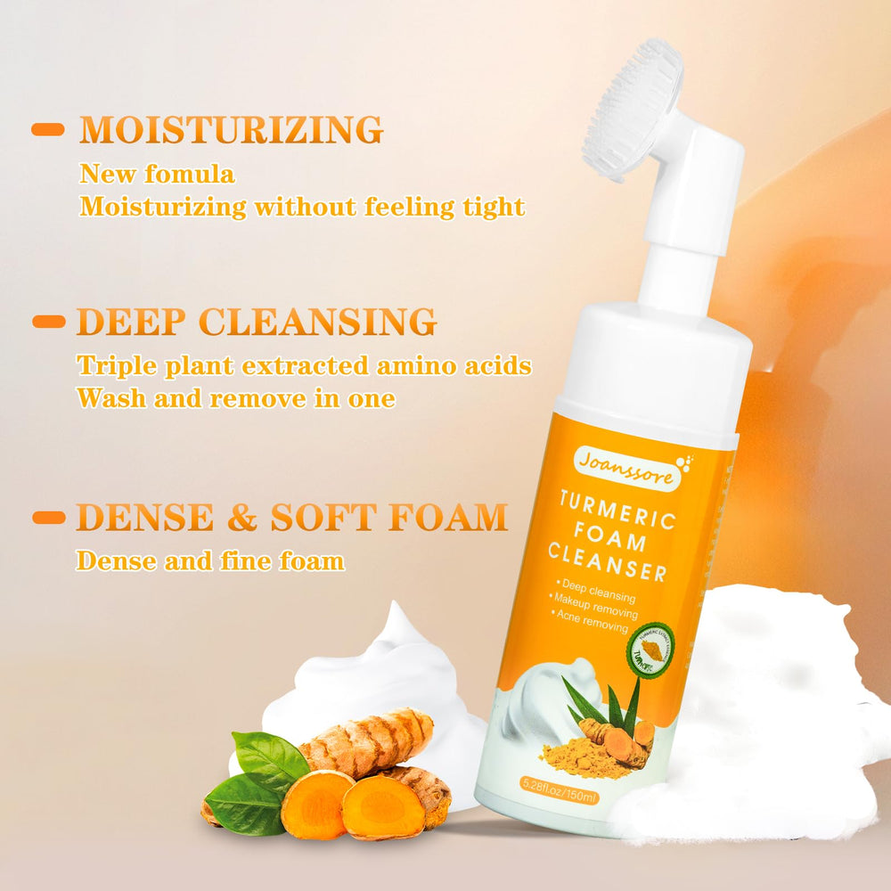 Joanssore turmeric foaming cleanser dispensing action for quick at-home cleansing